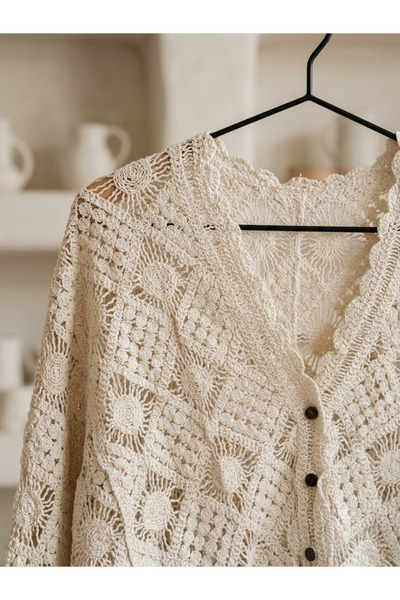 Yoncha Bohem Motifli Tığ İşi Hırka – Oversize Yazlık Kadın Üst