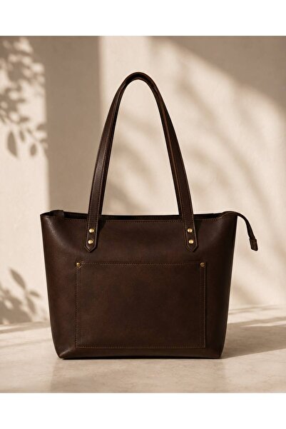 ÖzkanAccessory Heritage Tote Hakiki Deri Büyük Kadın Omuz Çantası Fermuarlı