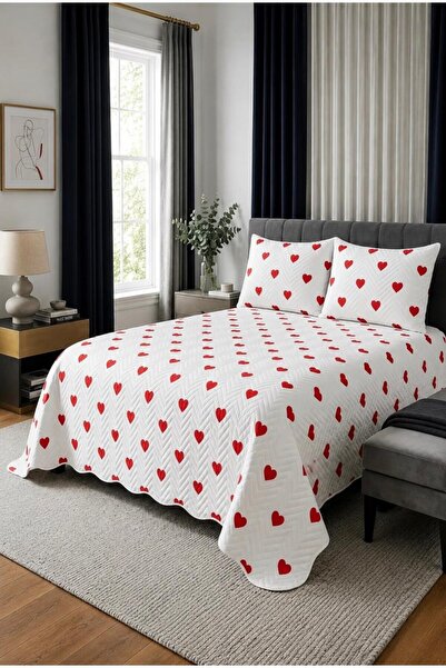 Bella Home Hearted Double Pique Set - 200 cm X 240 cm - 3 Pieces - Microfiber