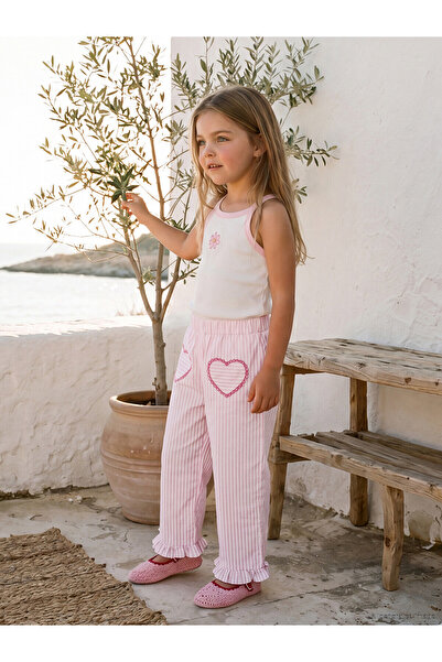LC Waikiki Vizyon New Season Ruffle Detailed Striped Girls' Trousers