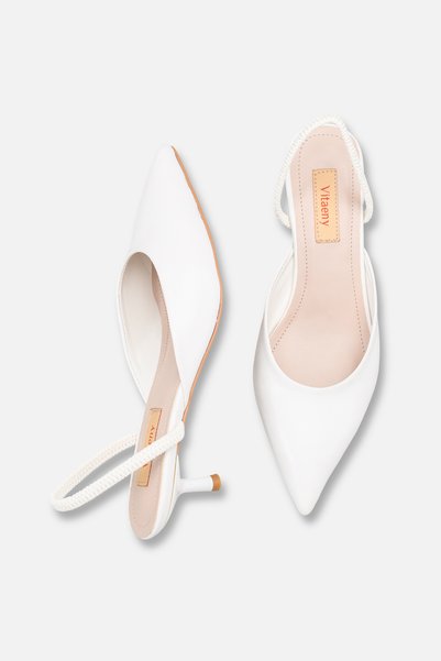 vitaeny Brinley White Skin Kitten Heel Short Thin Heeled Stiletto Shoes