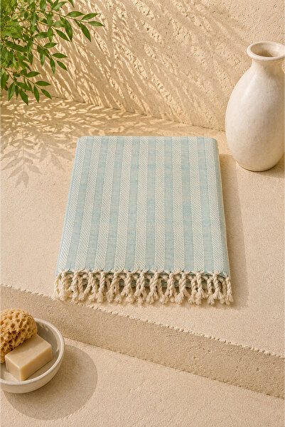 Defne&Apollon İpekçilik Handwoven Cotton - Linen Peshtemal 95 X 200 cm Ocean