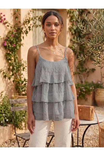 AYASOFYA OTANTIK Women's Italian Layered Silk Blouse with Straps