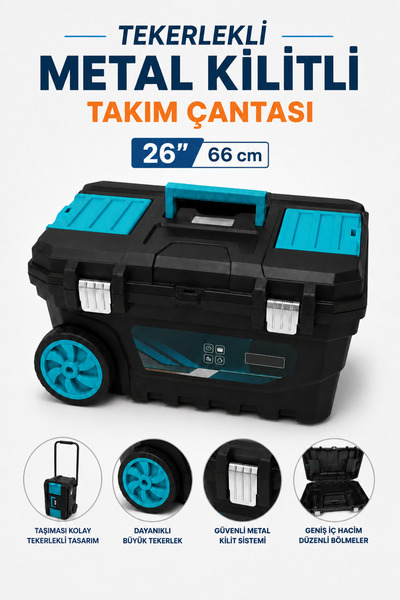 Badem10 Metal Kilitli Büyük Boy 26 İnç 66 cm Organizerli Takım Çantası Plasti...