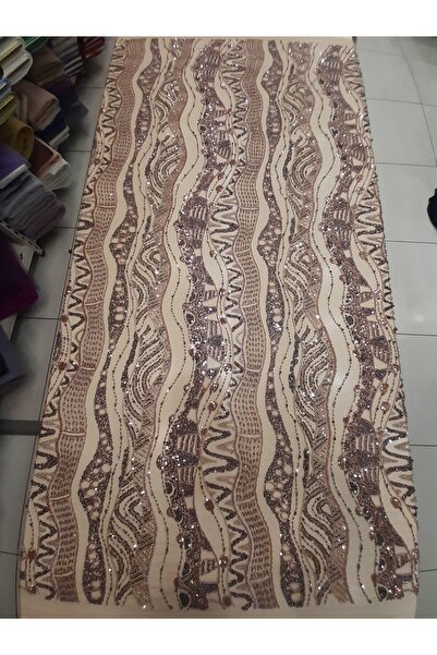Safir Kumaş Abiyelik Taş ve Boncuk İşlemeli Dantel 3 Metre