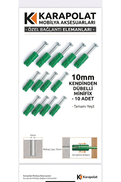 KARAPOLAT Minifix Mili Kendinden Dübelli 8mm / 10mm (10 ADET)