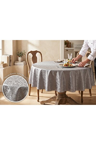 Başak Ev Tekstili Round Wipeable Fiber Lined Oilcloth Tablecloth Waterproof Pvc