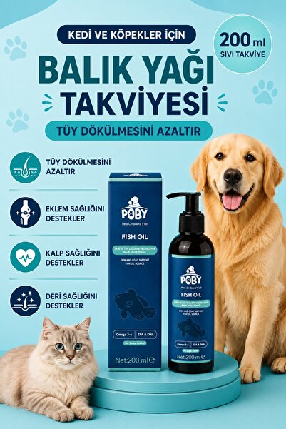 Poby Pet Club Kedi & Köpekler İçin Premium Tüy Dökülmesini Önleyici ve Tüy Sa...