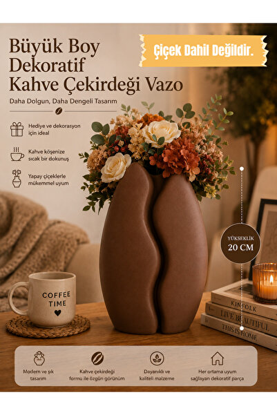 Cafio3D 20cm Büyük Kahve Köşesi Dekoratif Kahve Çekirdeği Vazo | Modern Dekor...