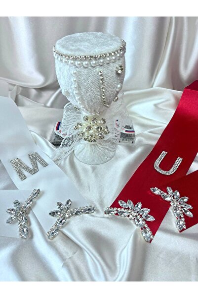 EvremStore Taşlı Gelin Damat Takı Kurdelesi Ve İğnelik Seti - Kristal Harfli ...