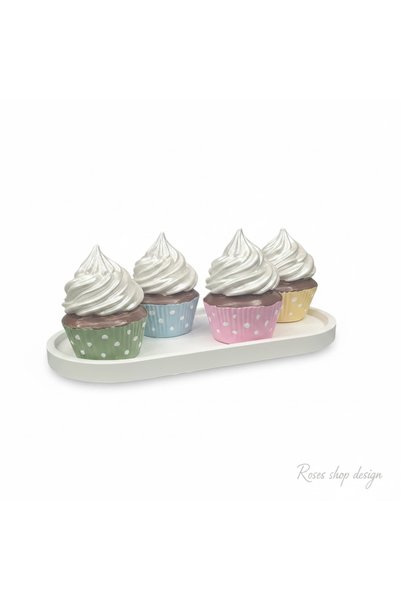rose's Dekoratif Cupcakes 4'Lü Beyaz Model ve Beyaz Standlı