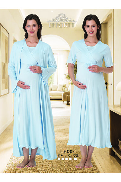 EM&FA TEKSTİL Pregnant Women's Breastfeeding Detailed Nightgown Set with Dres...