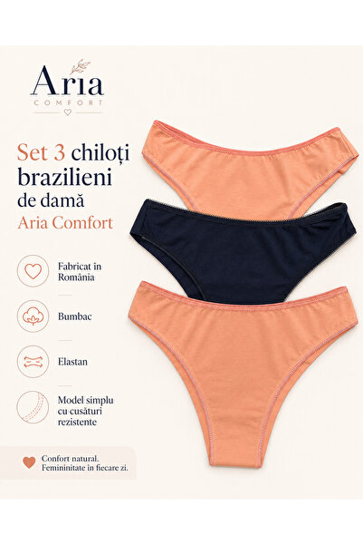 Aria Comfort Σετ 3 τεμαχίων Γυναικεία Σλιπ Βραζιλιάνικα Aria Comfort, Βαμβάκι...