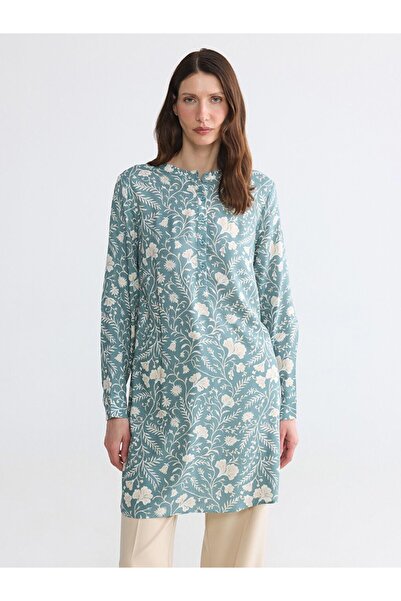 LC Waikiki Lcw Grace Green Judge Collar Floral Women's Tunic