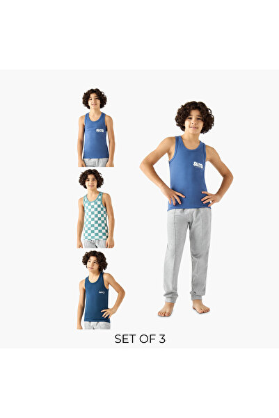 Juniors Pack of 3 Cotton Round Neck Vests with Skater Print