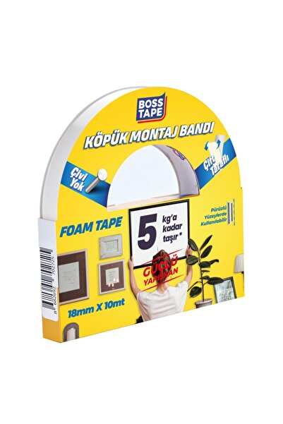 Boss Tape Bandă de montaj din spumă 5 kg, dublă față, albă, 18 mm x 10 m