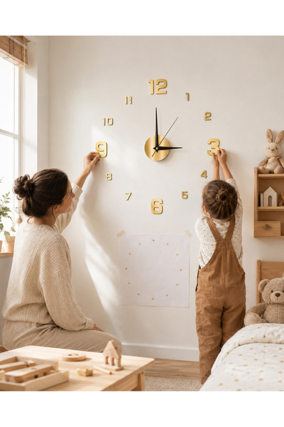 Kitchen Vogue Yapışkanlı Kendin Yap Duvar Saati, Sessiz Akar 3D DIY Dekoratif...