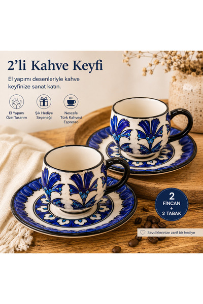 El Yapımı 2’li Seramik Çay& Kahve Fincan Takımı