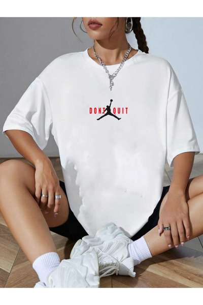 DEEPSENCE Women's White Oversize T-Shirt Dontquıt Basket