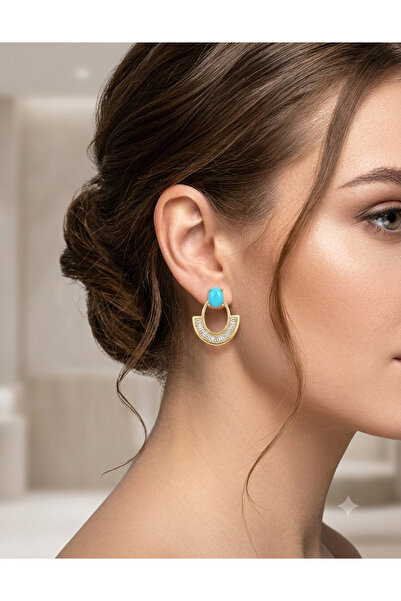 By Zeyna Aksesuar Premium Geometric Stone Women's Earrings