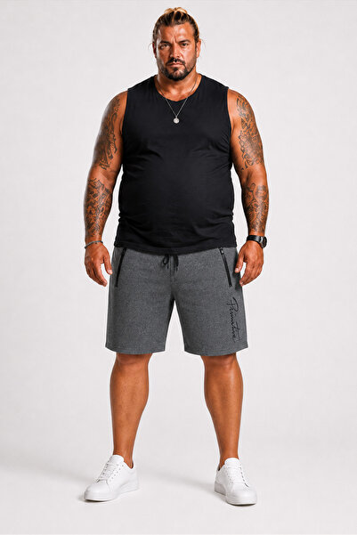MocGrande Plus Size Zippered Prime Time Combed Cotton Shorts 26620 Anthracite...