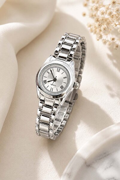 GANYMET Rolly Women's Silver Steel Wristwatch with Silver White Dial Roman Nu...