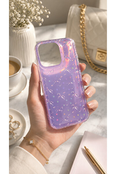 EDELFU iPhone 16 PRO MAX uyumlu - Atlı Aurora Hologramlı Renkli Parlak Yanlar...