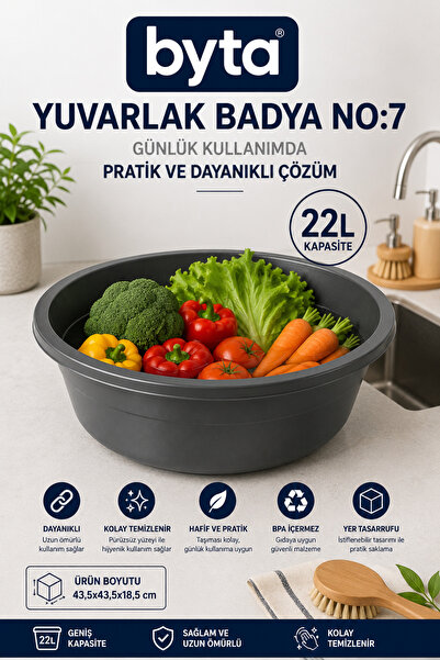 BYTA 22 L Round Plastic Basin No:7 Large Volume Multi-Purpose Durable Basin f...
