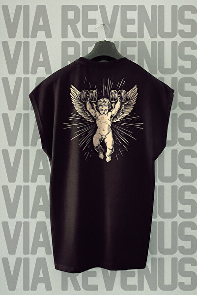Vordevia Gym Angel Back Printed Zero Sleeve Crew Neck Sports Tshirt