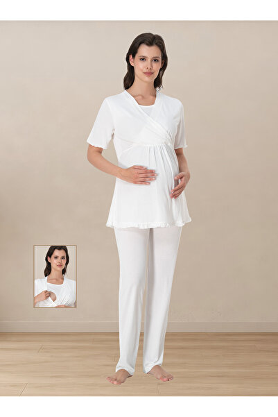 ByLohusa Short Sleeve Cotton Maternity Pajama Set with Nursing Detail Effortt...