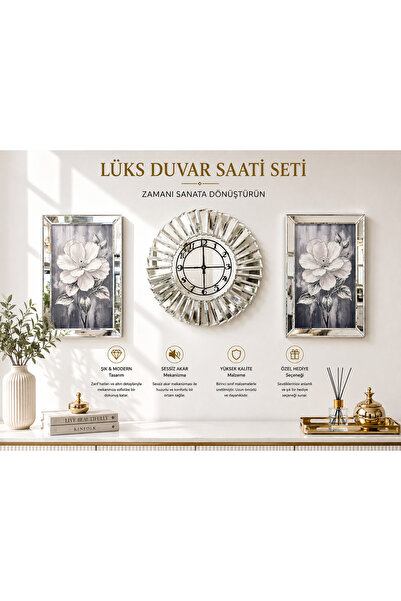 WOYA lüks duvar saati & 3 lü tablo seti