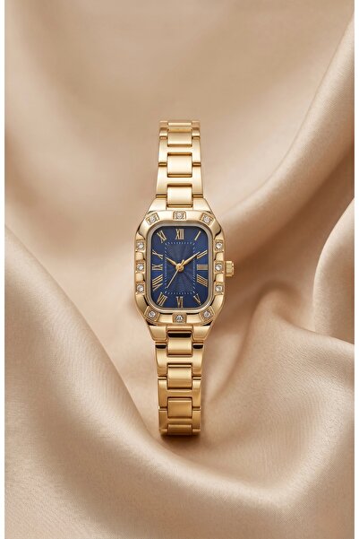 KLISHE Butik Women's Steel Watch Gold Color & Navy Blue Dial Vintage Rectangu...