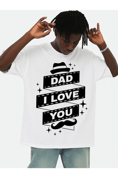 2mcup تي شيرت رجالي بياقة دائرية من Dad, I Love You، أبيض، قصير الأكمام، مناس...