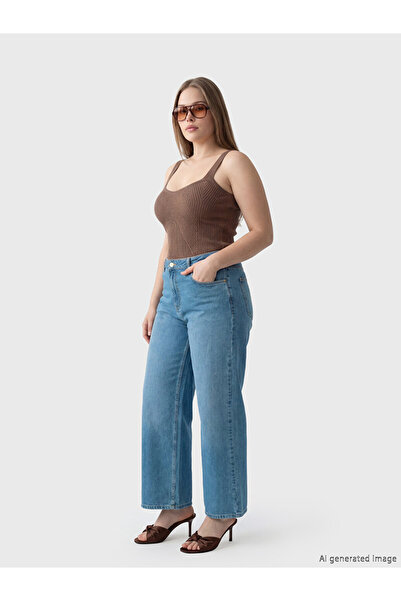 LC Waikiki Soulife Blue Petite Wideleg Women's Jean Pants