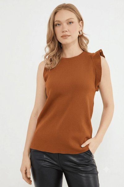 Fulla Moda Shoulder Ruffle Cowl Neck Knitwear Blouse
