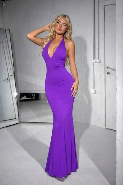 Cool & Sexy Purple Stylish Long Fish Dress