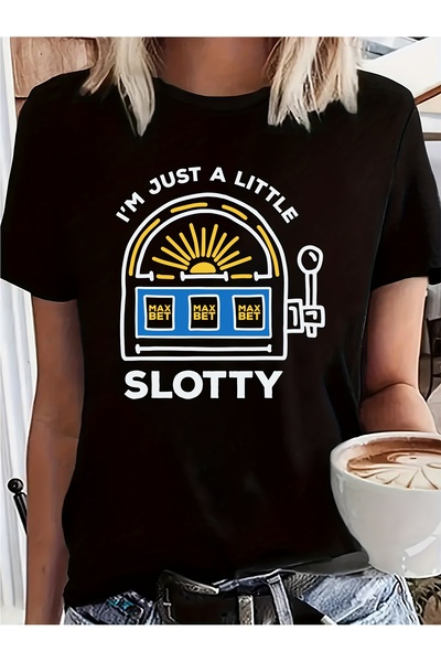 BASEPULSE تي شيرت نسائي بتصميم جرافيك مضحك بعبارة "I'm a Little Slototty"، نا...