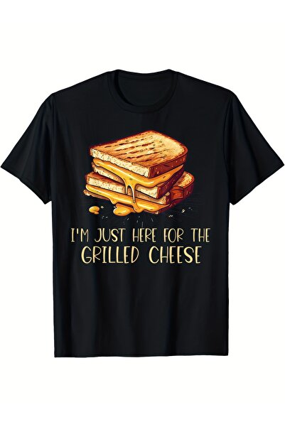 STITCHLY تي شيرت بطباعة "I'm Just Here for The Grilled" - أسود فضفاض غير رسمي...