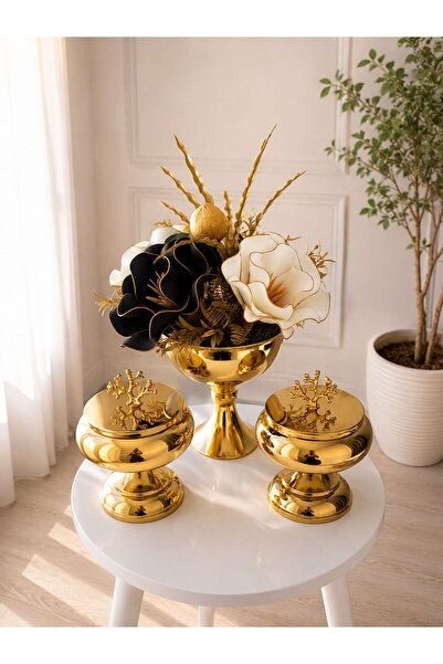 Evaart GOLD ŞEKERLİKLİ EVA ÇİÇEK ARANJMANI HEDİYELİK YAPAY ÇİÇEK MASAÜSTÜ EV&...