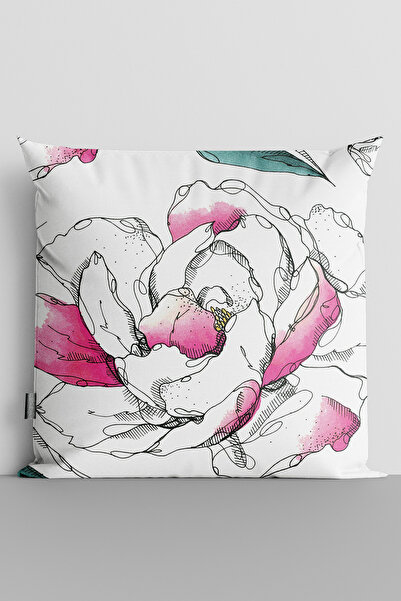TicaretJet Red White Flower Double Sided Digital Printed Throw Pillow Cover