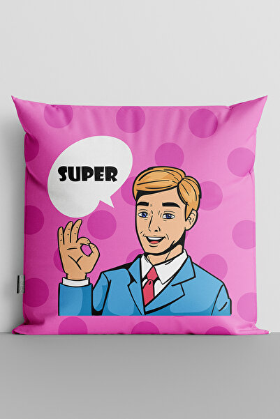 TicaretJet غطاء وسادة مطبوع رقميًا مزدوج الجوانب من Popart Man Super Written-90