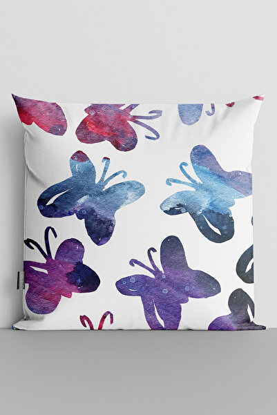 TicaretJet Colorful Butterflies Double Sided Digital Printed Throw Pillow Cov...