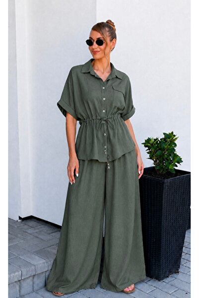 styleFlex Set din vascoza cu pantalon talie elastica si bluza cu snur