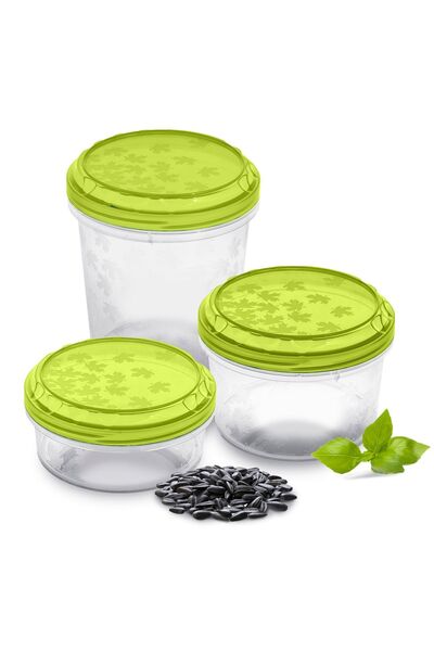 EDANTI Set de 3 recipiente rotunde din plastic pentru alimente, verzi
