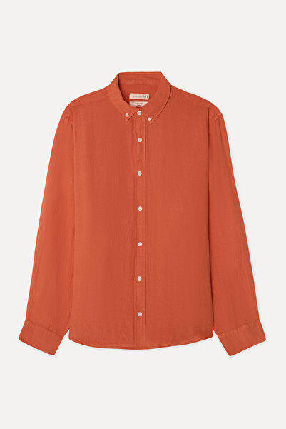 Mudo Men's Coral Color Regular Fit Long Sleeve Linen Shirt