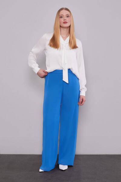 Levidor Saks Blue Wide Leg Chiffon Trousers