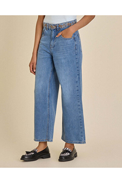 REDTAG Senior Girls Light Wash Embroidered Wide Leg Jeans