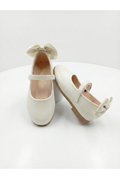 pediashoes Stylish Girls' Ballet Flats with Cream Color, Bow on the Back, Ort...