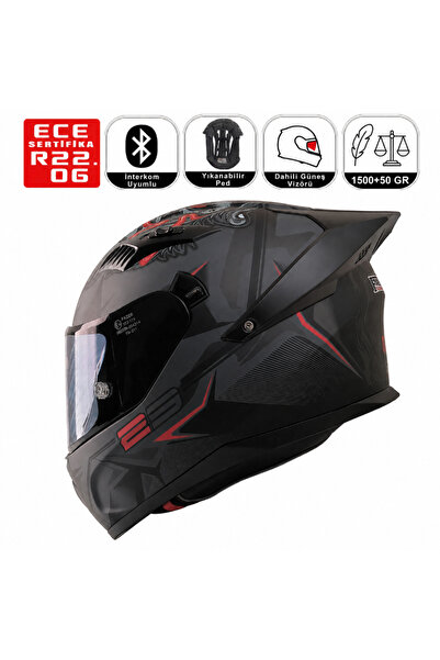 FAZER FX211X Beast Siyah Motosiklet Kaskı Spoiler Mod Güneş Vizörlü Full Face...