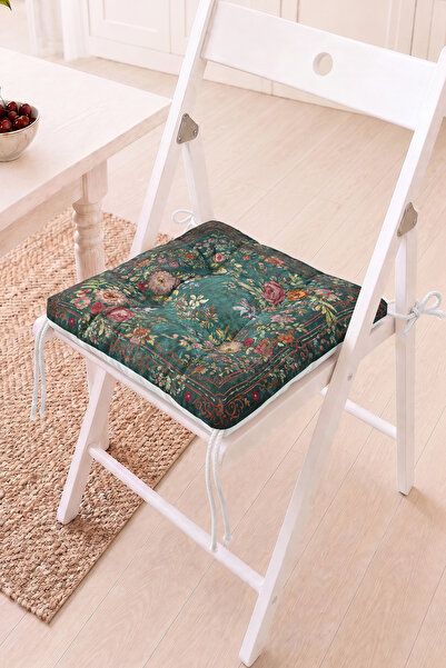 Home Çiçek Desenli Pofidik Sandalye Minderi - Vintage ve Renkli Dekoratif Minder